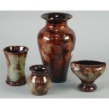 FOUR PIECES OF EWENNY STUDIO POTTERY IN MATCHING GLAZE, comprising; OVOID VASE 9 1/2" (24.2cm) high,