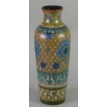 EARLY TWENTIETH CENTURY GOUDA HAND PAINTED POTTERY VASE, of slender high shouldered form with