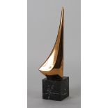 ITALICA MODERN SPANISH POLISHED BRONZE SCULPTURE, modelled as a stylised yacht on a cresting wave,