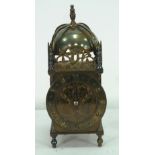 AN EARLY TWENTIETH CENTURY BRASS CASED REPLICA LANTERN CLOCK, with French lever movement with faux