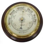 HATHAWAYS, LONDON ANEROID WALL BAROMETER, in turned mahogany case, 10 1/2" (36.7cm) diameter