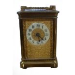 LATE VICTORIAN CARRIAGE CLOCK IN BRASS AND PLATE GLASS PRESENTATION CASE dated 1896 and the