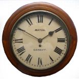 PROBABLY RAILWAYS, EARLY TWENTIETH CENTURY MAHOGANY WALL CLOCK, inscribed Maton, Cardiff, the 12"