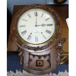 LATE NINETEENTH CENTURY OAK DROP DIAL CLOCK CASE, with Roman dial, leaf carved frame and side