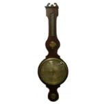 P. ALFIERI, NEWMARKET, NINETEENTH CENTURY LINE INLAID MAHOGANY BANJO BAROMETER, the 12" silvered