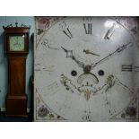 LATE EIGHTEENTH CENTURY CROSSBANDED AND FIGURED MAHOGANY LONGCASE CLOCK, the 13" painted dial with