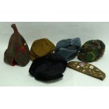 RUSSIAN KHAKI FABRIC MILITARY CAP applied with eighteen various Russian enamel badges to include