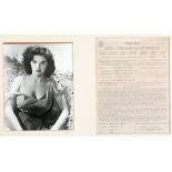 A FRAMED AND GLAZED STUDIO PHOTOGRAPH OF JANE RUSSELL with accompanying Music Corporation of America