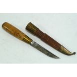 MIDDLE EASTERN SMALL DAGGER with slightly curved single edge blade with etched inscription