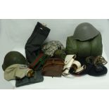 MISCELLANEOUS COLLECTIONS OF MILITARIA including two wireless headsets, water bottle with camouflage