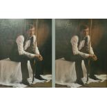 TWO FRAMED AUTOGRAPHED PHOTOGRAPHIC PRINTS OF STEVE DAVIS, snooker player, 22 1/2" x 16" (57cm x