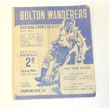 FOOTBALL PROGRAMME BOLTON V MANCHESTER UNITED 1947/48, pencil on team sheet