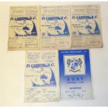 FIVE BURY HOME FOOTBALL PROGRAMMES 1949/50 V Preston North End and Chesterfield, 1950/51 against
