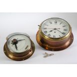 MID 20 CENTURY BRASS CASED SHIPS TYPE BULKHEAD CLOCK the white enamel Roman Made in England, with