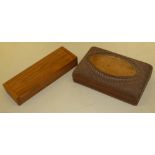 AN INDIAN CARVED TEAKWOOD CIGARETTE BOX AND A PLAIN WOODEN BOX (2)