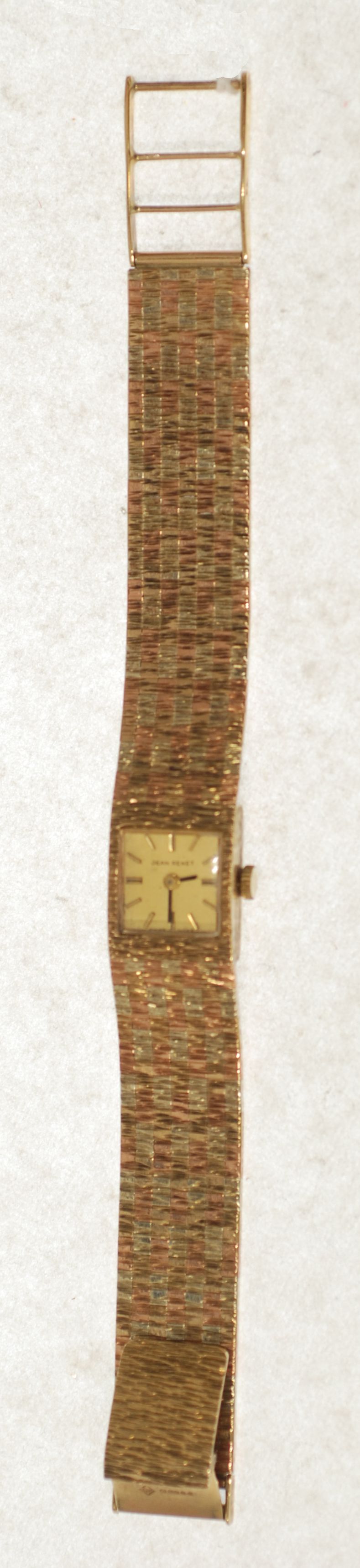 JEAN RENET, LADY'S 9CT GOLD CASED WRISTWATCH, 17 jewel movement, gilt square dial with batons, in - Bild 2 aus 2