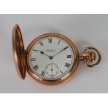 WALTHAM ROLLED GOLD HUNTER POCKET WATCH, with keyless movement, white Roman dial with subsidiary