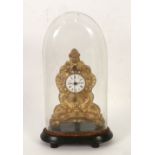 EARLY TWENTIETH CENTURY CONTINENTAL EMBOSSED GILT METAL DESK CLOCK, under glass dome, the 1"