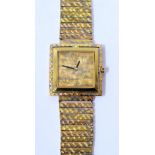A MODERN 18ct GOLD OMEGA LADY'S WRIST WATCH, on integral linked bracelet, the square dial with baton