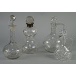 DOUBLE GOURD GLASS DECANTER AND STOPPER with silver collar, 10" (25.4cm) high, TOGETHER WITH A GLOBE