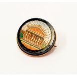 NINETEENTH CENTURY MICRO MOSAIC PICTORIAL SMALL CIRCULAR BROOCH, depicting a Roman temple within a