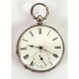 19th CENTURY CONTINENTAL SILVER-COLOURED METAL POCKET WATCH with key wind movement, white roman dial