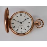 9ct GOLD HUNTER POCKET WATCH, with Swiss 17 jewels keyless movement, white Roman dial and subsidiary