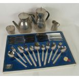 1960's 'B.M. 'PEWTER, NORWAY', STYLISH TEA AND COFFEE SERVICE OF FOUR PIECES of waisted form with