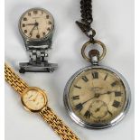 'SERVICES' ARMY POCKET WATCH with keyless movement, steel case and the SILVER CURB PATTERN ALBERT,