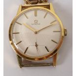 A GOLD PLATED CASED OMEGA GENTLEMAN'S WRIST WATCH, on replaced expandable gilt metal bracelet
