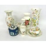 TWO AYNSLEY CHINA VASES AND OTHER AYNSLEY CHINA, ROYAL WINTON CHINA VASE AND WEDGWOOD JASPERWARE