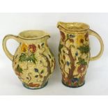 TWO WOODS EMBOSSED POTTERY 'INDIAN TREE' PATTERN POTTERY LARGE JUGS