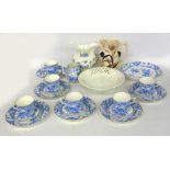 A 'VICTORIA' BLUE AND WHITE TEA SERVICE OF 20 PIECES, A WHITE GLAZED PEDESTAL CAKE STAND AND TWO
