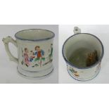 LARGE STAFFORDSHIRE POTTERY FROG MUG, EMBOSSED WITH TAVERN SCENES
