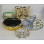 A LATE NINETEENTH CENTURY 'VICTORIA POTTERY', AUSTRIA, TWO HANDLED TRAY, TWO TEA CUPS AND SAUCERS