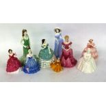 COLLECTION OF EIGHT COALPORT CHINA CRINOLINE FIGURES AND A ROYAL DOULTON MINIATURE 'KIRSTY' (9)