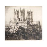 ALBANY E. HOWARTH original etching 'Lincoln Cathedral' signed in pencil 12 1/2" x 14 1/2" (32 x