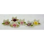 BOXED SET OF SIX COALPORT CHINA FLORAL PLACE CARD HOLDERS