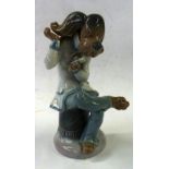 A LLADRO FIGURE, DOG SAT WITH LEGS CROSSED, 8" HIGH