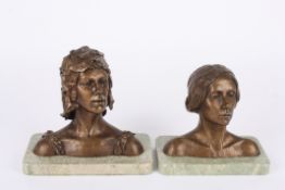 David Cornell (20th century) BritishA pair of bronze busts of the dancers Nijinsky and Pavlova,