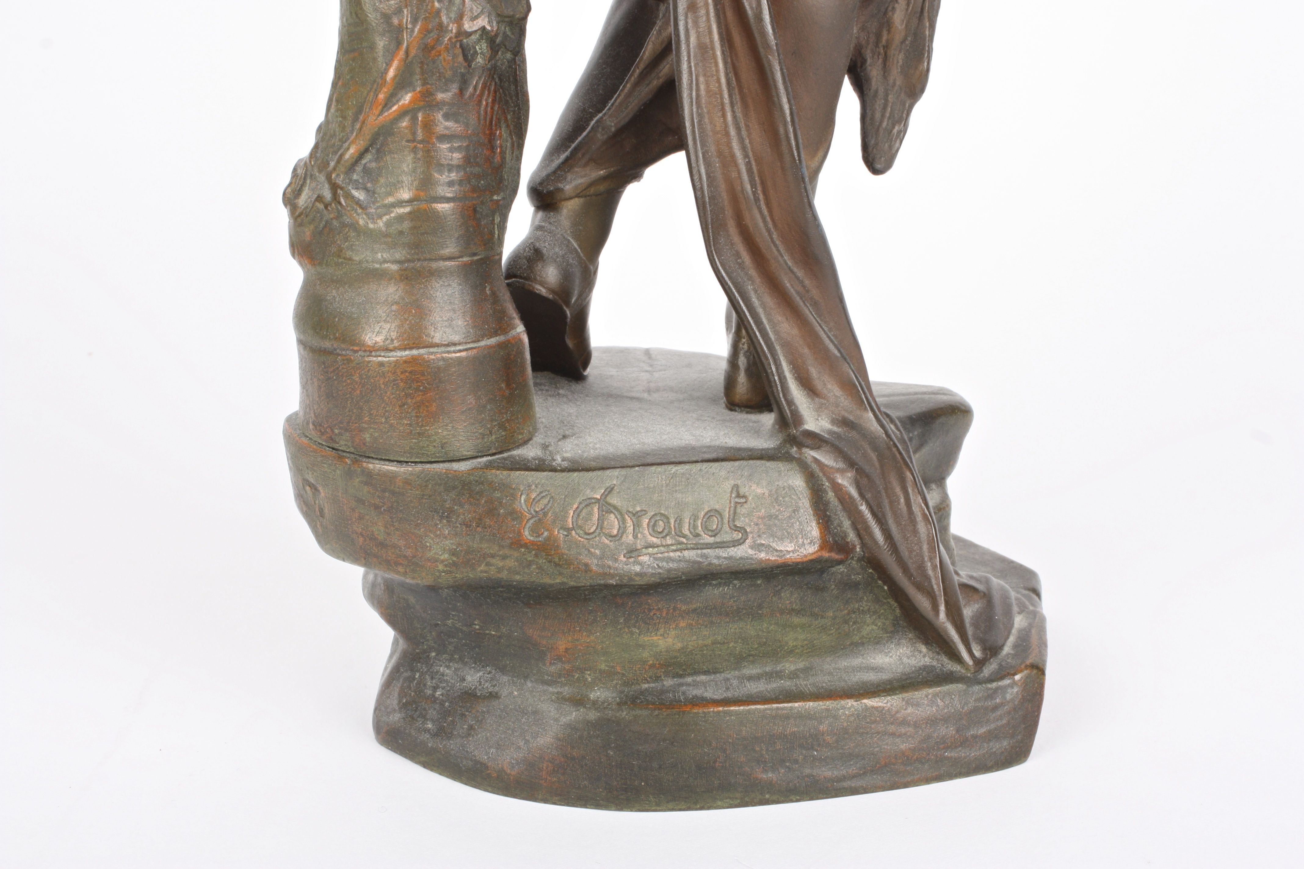 Édouard Drouot (1859-1945) French
a bronze model of a classical lady playing a small harp, wearing a - Image 3 of 3