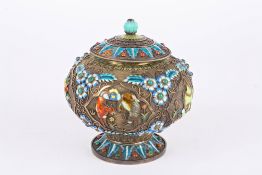 An early 20th century Chinese silver gilt and enamel bowl and coverof good quality, applied with