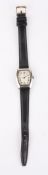 A ladies Longines stainless steel quartz wristwatchthe lozenge shaped silvered dial with black