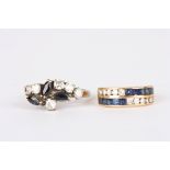 Two gold, sapphire and diamond rings
one set with two rows of alternating channel set diamonds and