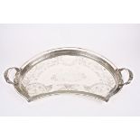 A large American silver plated two handled fan-shaped butlers tray
the centre engraved with a