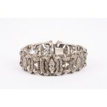 A mid 20th century Titus silver and marcasite wrist watch bracelet
hallmarked London 1958, with