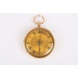 A Victorian 18ct gold open face pocket watch
hallmarked London 1871, the engraved gilt dial with