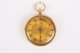 A Victorian 18ct gold open face pocket watchhallmarked London 1871, the engraved gilt dial with