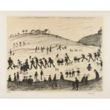 Laurence Stephen Lowry, RA (British 1887-1976) 
'A Hillside' two tone lithograph in black on fawn,