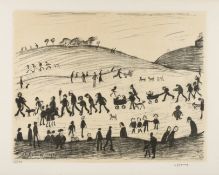 Laurence Stephen Lowry, RA (British 1887-1976) 
'A Hillside' two tone lithograph in black on fawn,